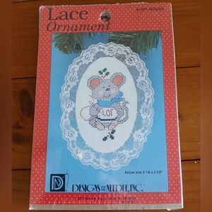 VINTAGE 1999 Designs For The Needle Inc Lace Christmas Joy Mouse Ornament *NEW*